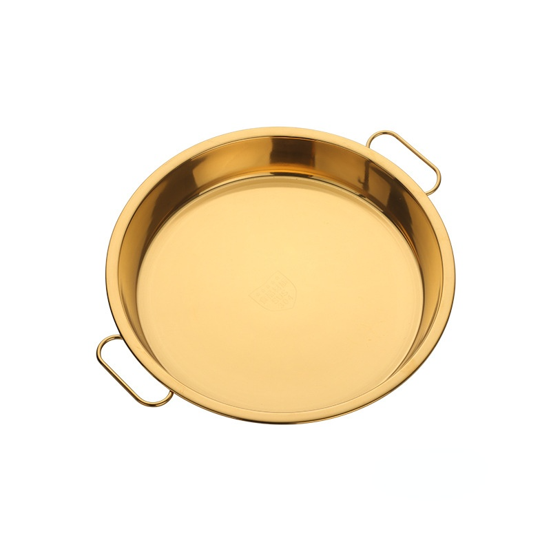 304 Stainless Steel Plate Color Plate Disc with Handle Steam Plate Stainless Steel Liangpi Plate Kithchenware: L Gold