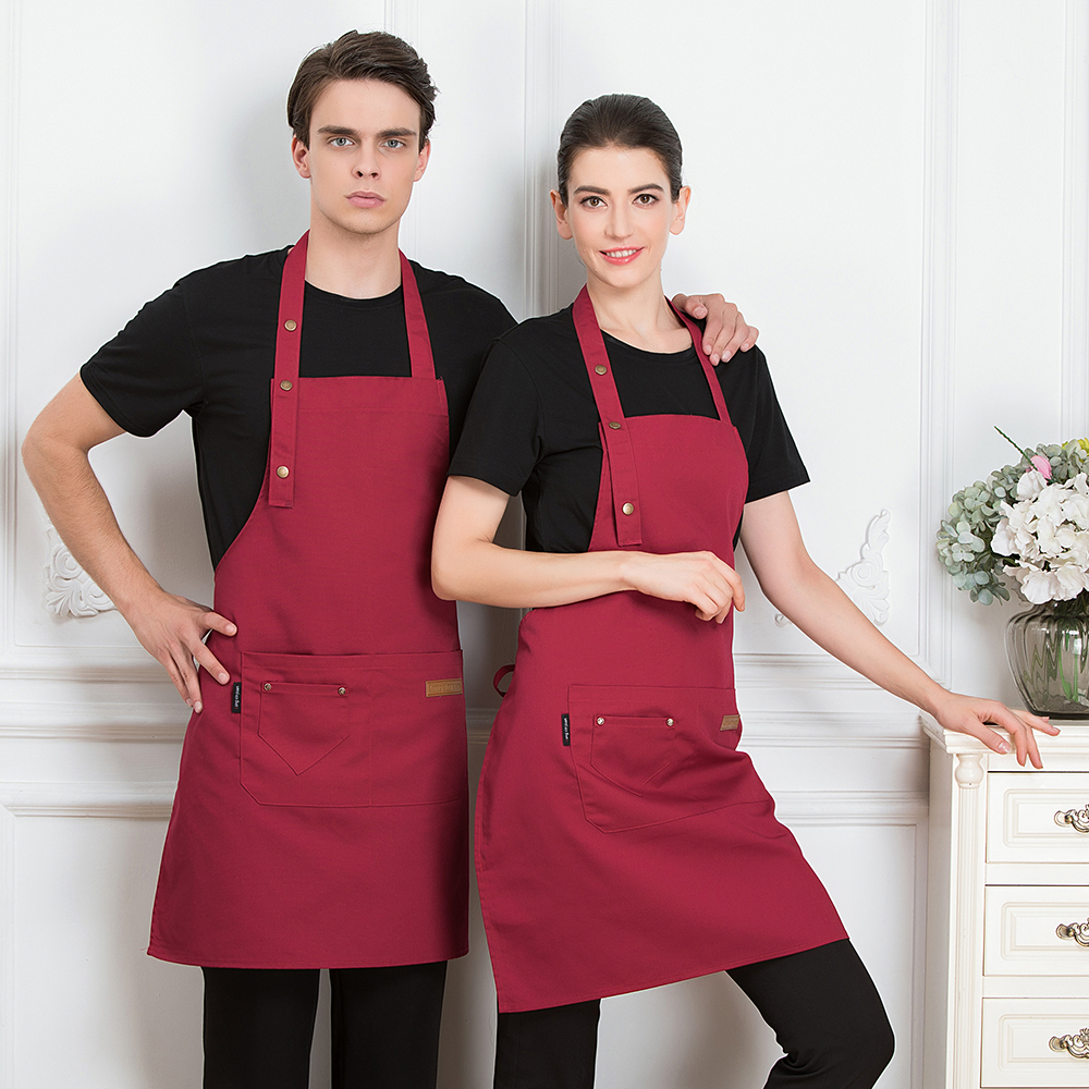 Apron Restaurant Chef Cozinha Hanging Neck Wear Men Women Canteen Houseworking Cooking Uniforms Waiter Waitress: Red