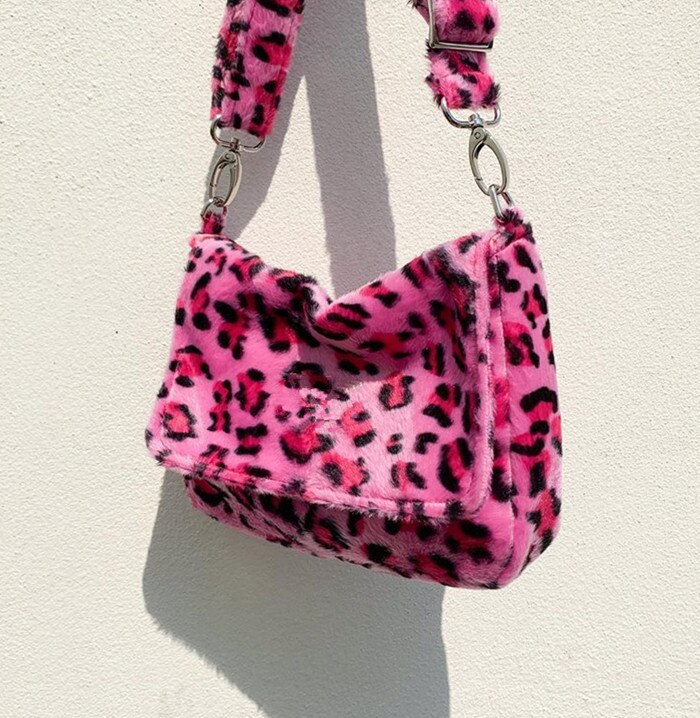INS Thailand Non-Mainstream Autumn and Winter Cute Color Plush Leopard Pink Color Bags
