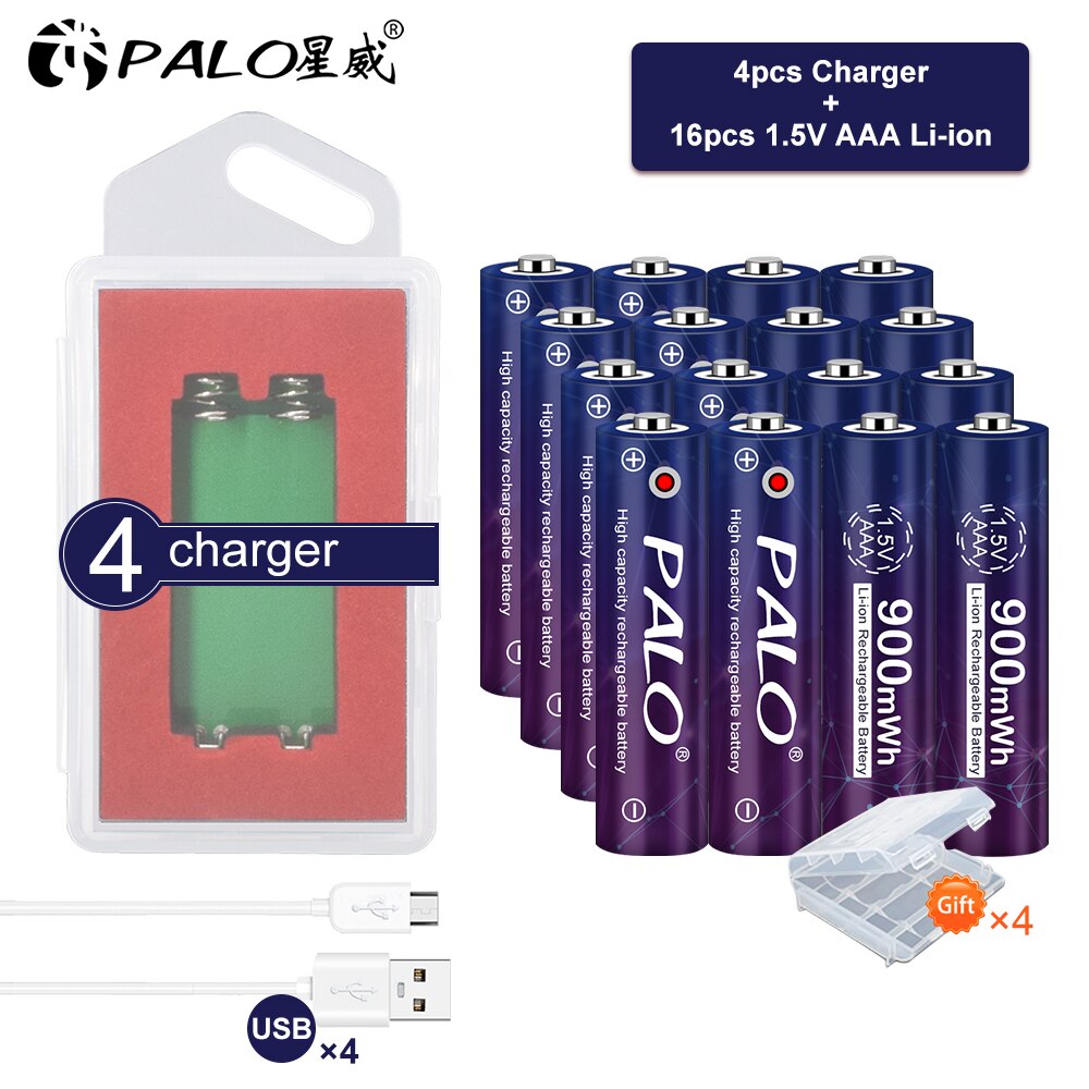 900mWh 1.5V Aaa Batterij Oplaadbare Li-Ion Batterij Aaa 1.5V Lithium Li-Ion Oplaadbare Batterij En 1.5V Li-Ion Batterij lader: 16AAA 4charger