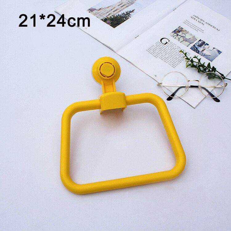 Strong Suction Cup Towel Hanger Ring Bathroom Punch-free Plastic Towel Rack Bathroom Toilet Kitchen Seamless Cleaning Rug Holder: Yellow