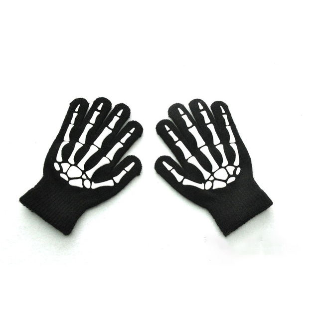 freundlicher Gestrickte Leucht Handschuhe Halloween Skelett Finger Fäustlinge Geister Pfote Volle Finger Handschuh für Art: A