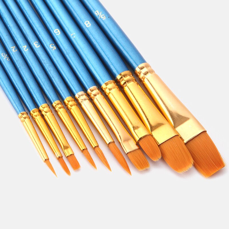 10 stk/sett maling etter høy pensler akvarell gouache maling pensler forskjellig form rund spiss nylon hår maler pensel