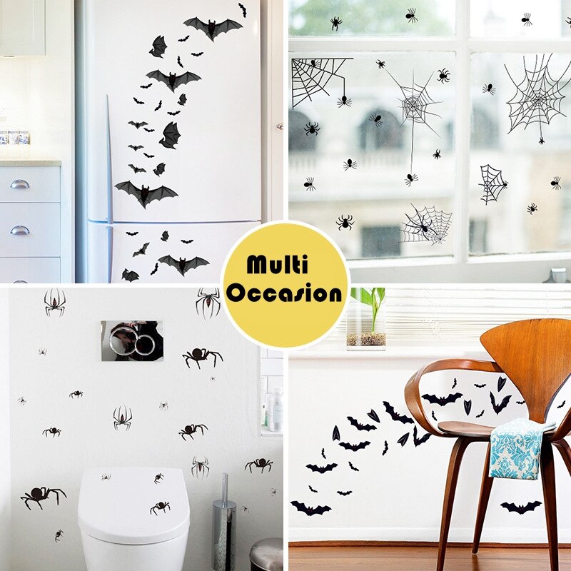 Halloween Spider Stickers Removable Bat Decal Wall Sticker For Window Background Home Office Theme Party Supples Decoration