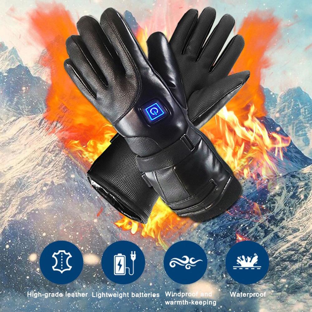 Rechargeable Leather Heated Gloves Motorcycle Electric Warm Heated Gloves 3 Adjustable Temperature Finger Heating Gloves Winter