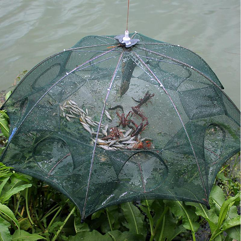 Filet de pêche automatique, 4/6/8 trous, filet de coulée, Cage à crevettes pliable, maille en Nylon moulé pour la pêche