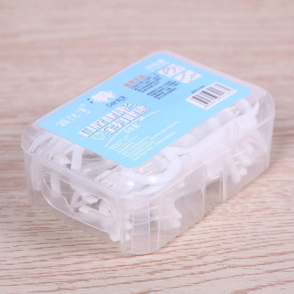 50 Pcs/Box Disposable Dental Floss Nylon Wire Interdental Brush Teeth Stick Toothpicks Floss Pick Oral Gum Teeth Cleaning Care