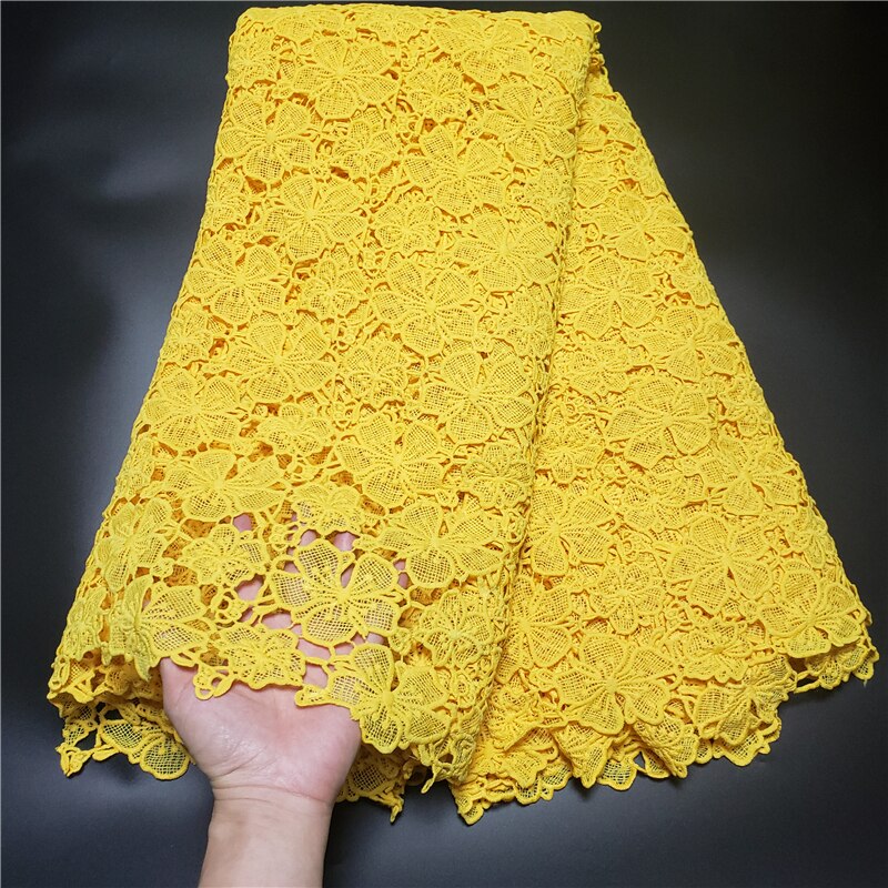 Encaje de guipur para vestido de nigeriano, tejido de cordón bordado africano clásico, muy suave, color amarillo, con cuentas, NN811: Bright yellow