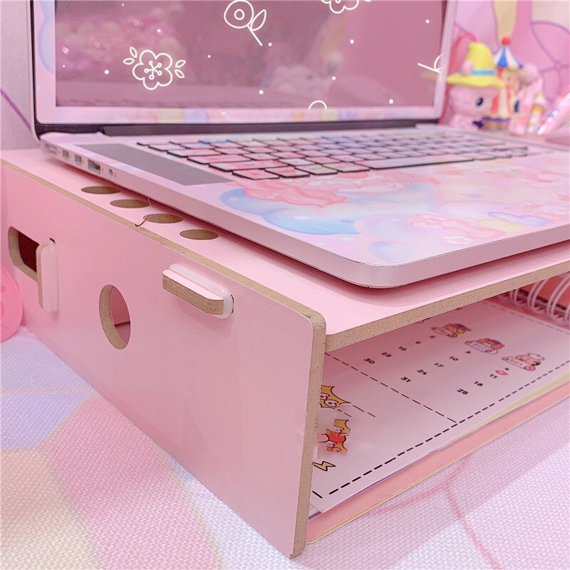 Roze Houten Computer Monitor Verhogen Rack Laptop Verhogen Storage Box Office Desktop Computer Opbergrek Kantoor Accessoires