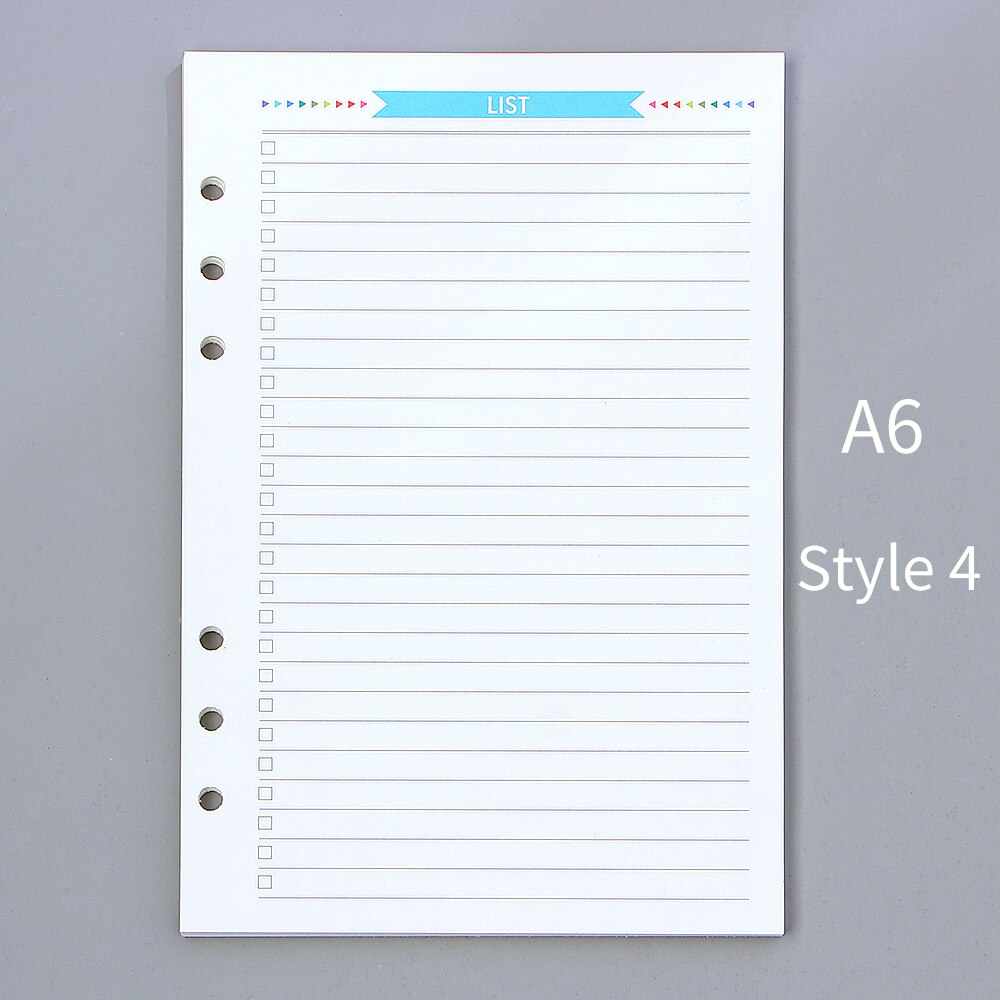 Agenda en espiral con 6 agujeros, planificador con papel interno, diario semanal, Plan mensual para hacer lista, página colorida para cuaderno de hojas sueltas A6/A5: A6-style4