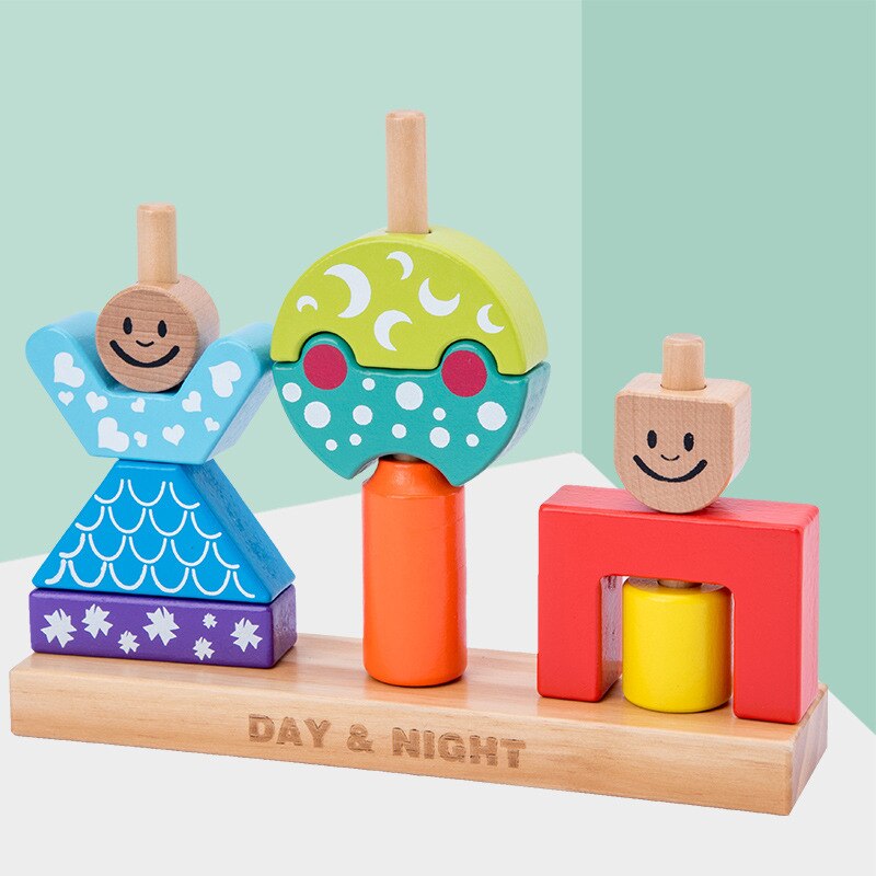 Houten speelgoed voor kinderen, zon & maan, dag & nacht, pilaarblokken, vroeg leren, baby, verjaardag, kerstmis, educatief speelgoed voor kinderen