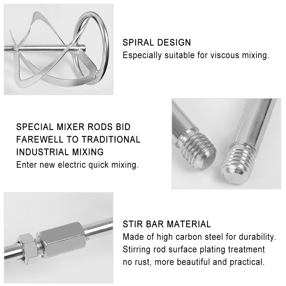 Cement Putty Paint Coating Agitator Mechanical Rod S - Type Threaded Head Stirring Rod Mud Paint Attachment Spiral Mixer