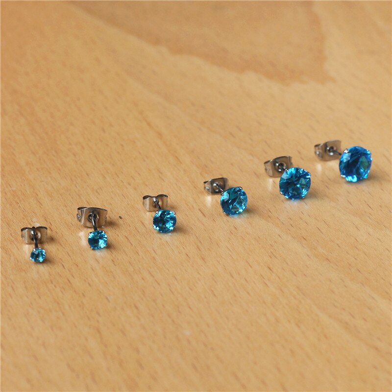 316l Roestvrij Staal Stud Oorbellen Met Ocean Blue Zircons Klassieke Stijl Van 3mm tot 8mm Geen Vervagen Allergie gratis Sieraden