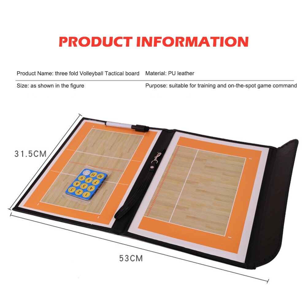 Volleyball-trainingsboard mit lederbezug, magnetischem strategie-klemmbrett für trainer, taktik-strategie-set mit markern