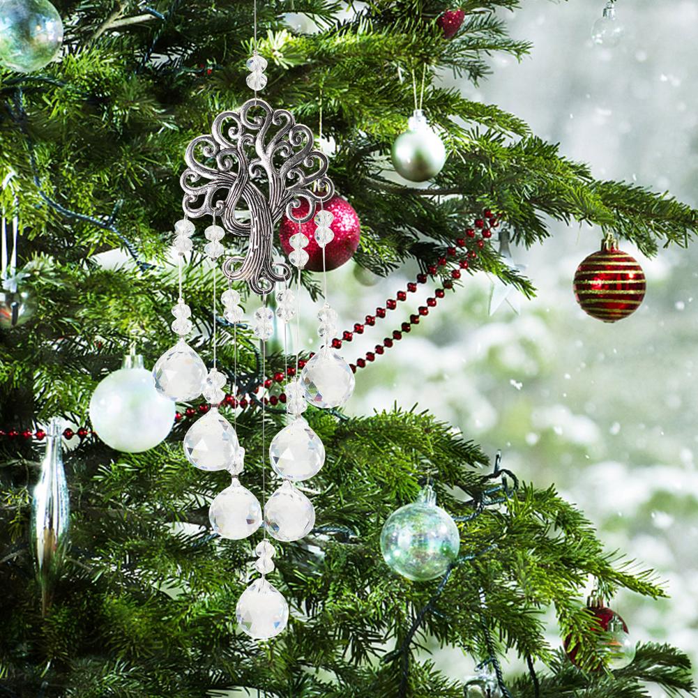 Life tree crystal wind chimes suncatcher prism ornament for car home wall window hanging decoration wind bell home art decor