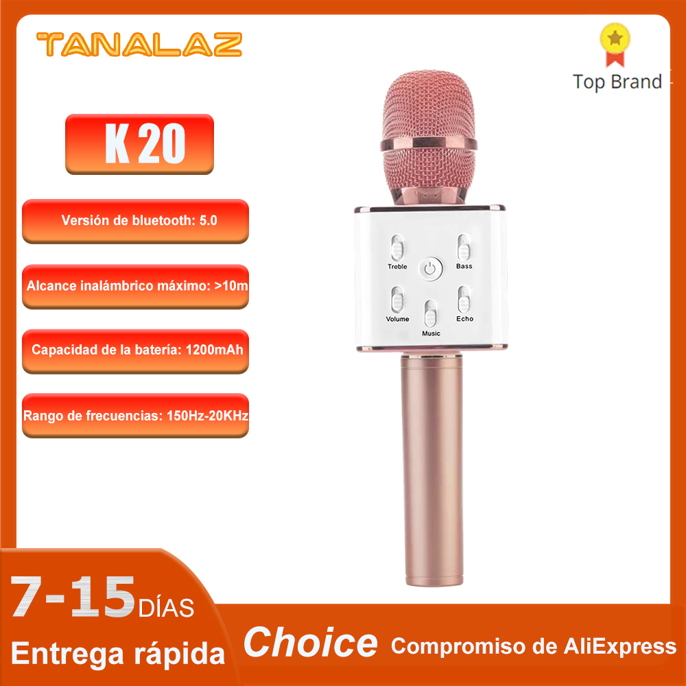 TANALAZ K20 Karaoke Microphone Bluetooth Wireless Mic with Magic Sound LED Light Portable Singing Machine for Home Party
