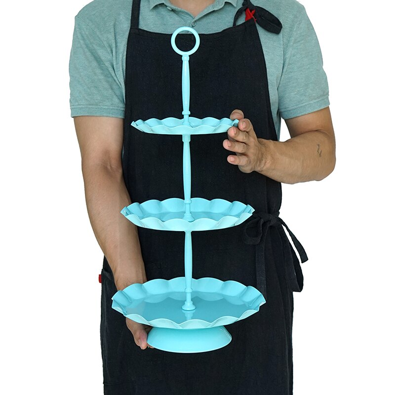 Blue cake stand high foot metal iron cake tools for dessert table decoration wedding party suppliers sweet baking love: 15002-three Layers