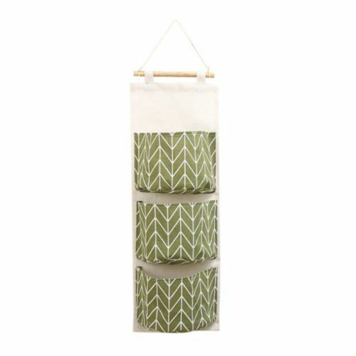 Organizador de lino y algodón para colgar en la puerta de la pared, bolsas de almacenamiento para decoración del hogar, armario, cosméticos, juguetes, 3 bolsillos: Green