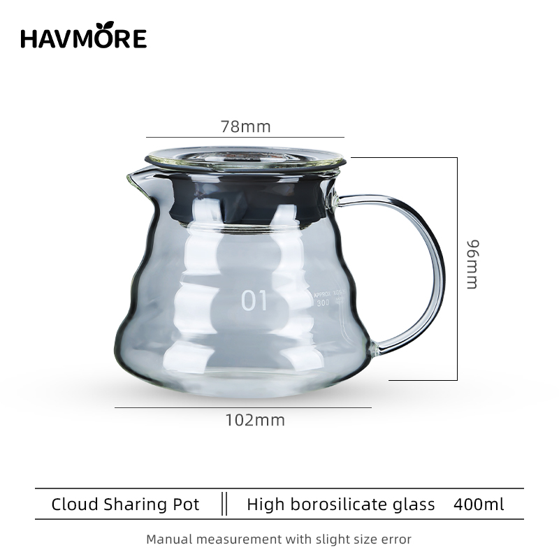 Heat Resistant Borosilicate Glass Hand Drip Coffee Pot Carafe Share Pot Pour Over Coffee Server Drip Coffee Pot: Light Grey