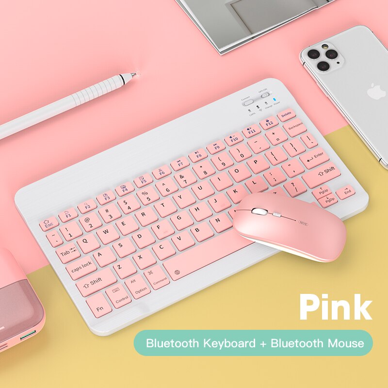 Bluetooth Pink Keyboard Mouse Combo Set For iPad Surface Tablet Laptop Wireless Silent Keyboard Mute Mini Size Keyboard Mouse: Pink Keyboard Mouse
