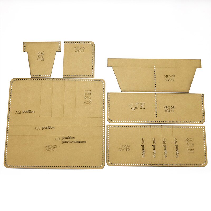 Plantilla de papel Kraft duro para manualidades de cuero, cartera larga con personalidad, patrón de costura, 9cm x 10cm, 1 Juego