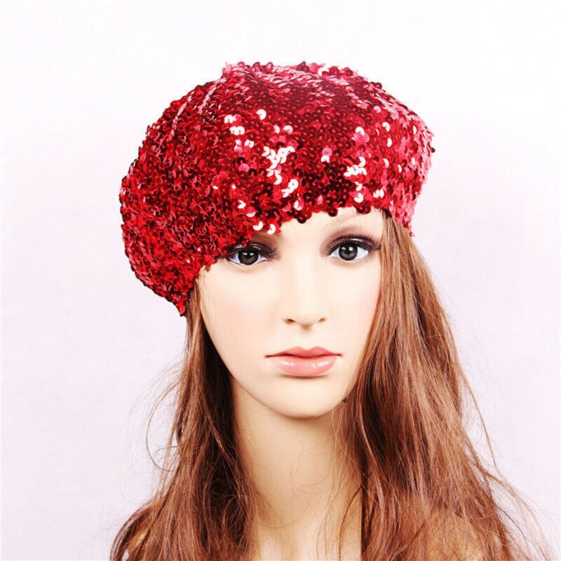 Dam paljetter hatt glänsande kostym jazz glitter dans basker rund keps dam accessoarer mössa dam kostym stretch party
