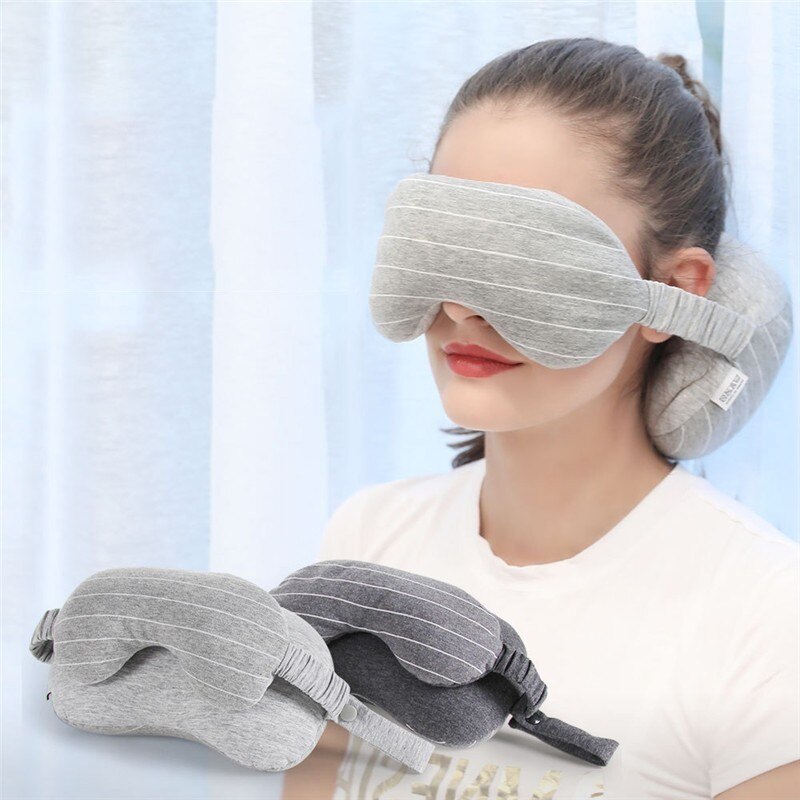 Comfortable Soft Travel Neck Pillow Eye Mask Set Journey Airplane Train Sleeping Pillow Travel Accessories