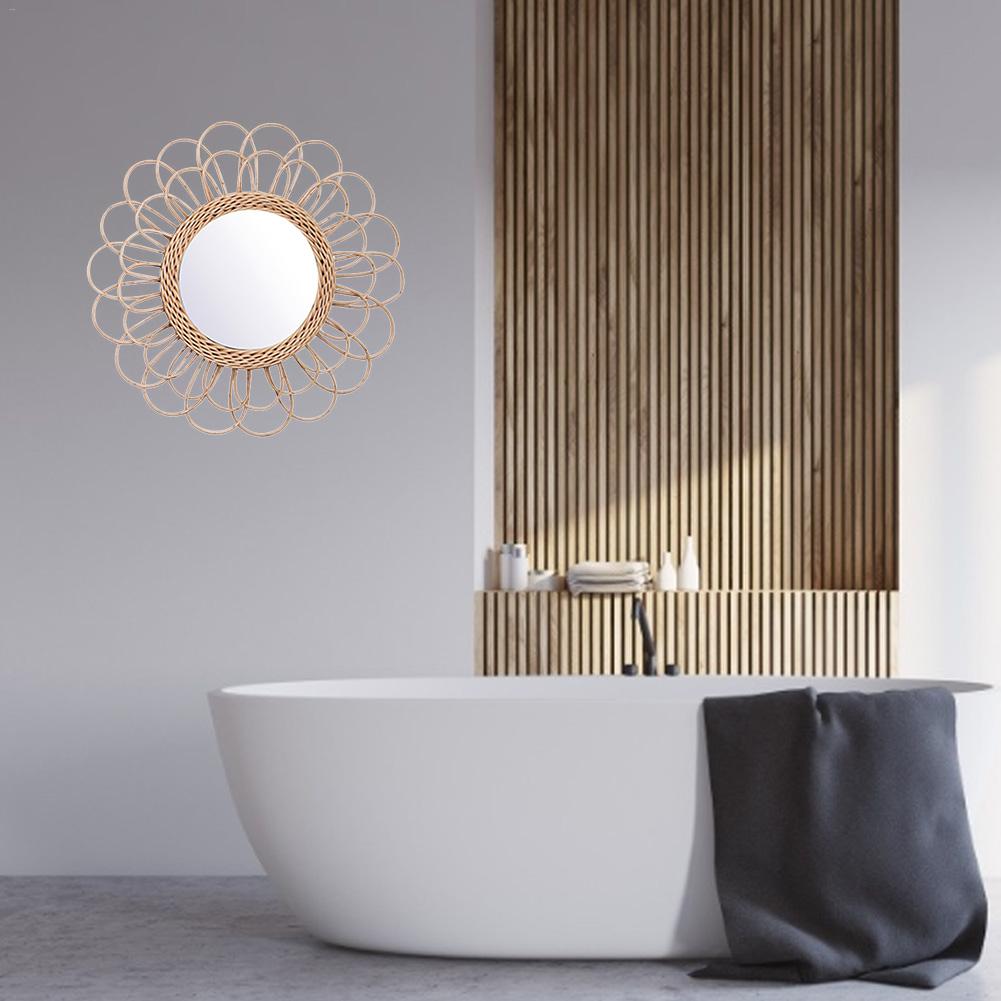 Rattan Dressing Mirror Innovative Art Deco Round Mirror Living Room Wall Hanging Mirror Kitchen Bathroom Mirror