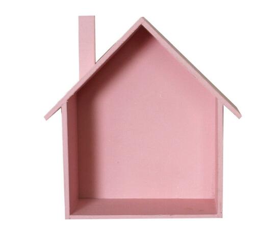 Träväggdekor retro färgad husformad hyllhylla trä barn sovrum hantverk dekor väggmonterad  wf925: Rosa