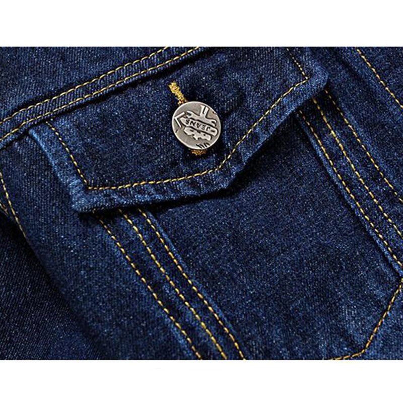 Spring Autumn Men Denim Jacket Jean Button Opening Slim Tops Stylish Simplicity Dark Blue Male Outerwear Clothing