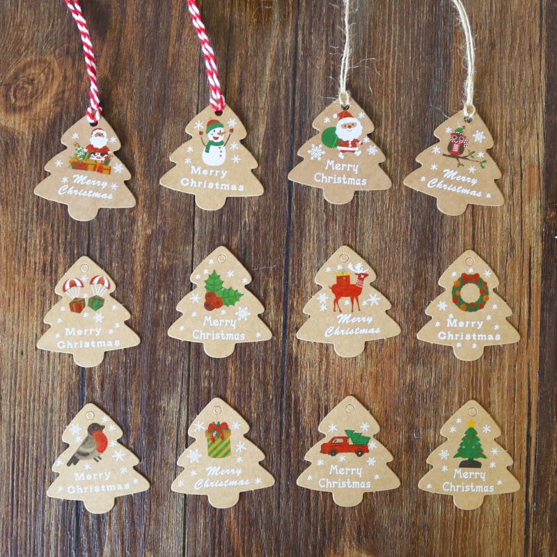 48 stk god jul diy kraft tags etiketter indpakningspapir hængemærker julemanden papirkort xmas festartikler
