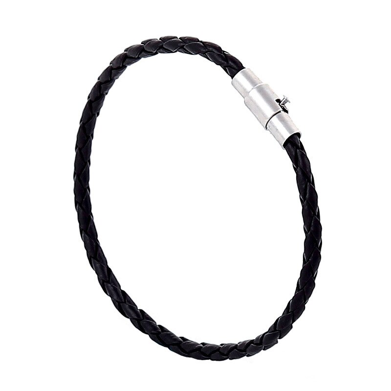 Theeleeshipin mænds armbånd brun sort flettet læder armbånd mænds magnetlås smykker 4 6mm: Sort / 6mm