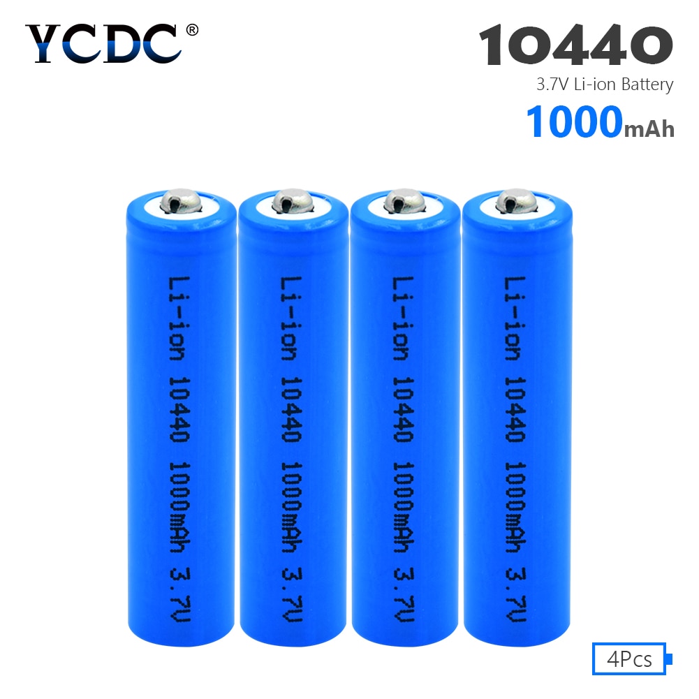 4PCS 10440 capaciteit Batterij 1000mAh 3.7V Oplaadbare Lithium ion AAA Batterijen Knop Top Li-Ion Batterijen ZAKLAMP SCHEERAPPARAAT