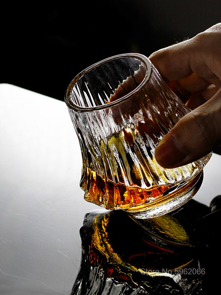 Japansk konst vulkan vinglas konstverk trälåda whisky tumbler mt. fuji mountain oregelbundna brandy snifter cup