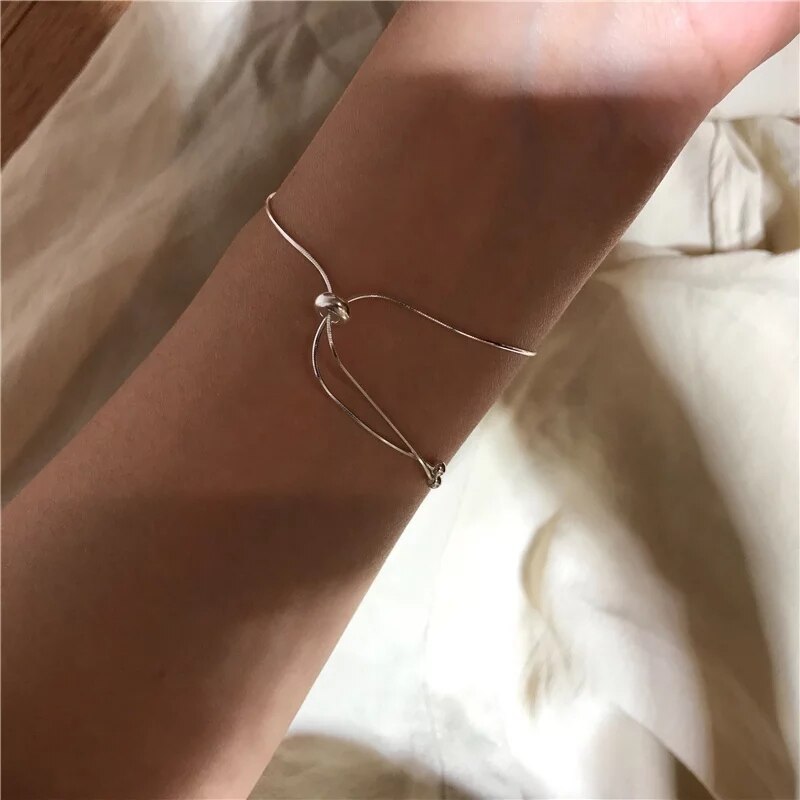 925 Sterling Zilveren Snake Ketting Boog Knoop Armband &amp; Bangle Charm Armband Verstelbare Vrouwen Fijne Sieraden Accessoires