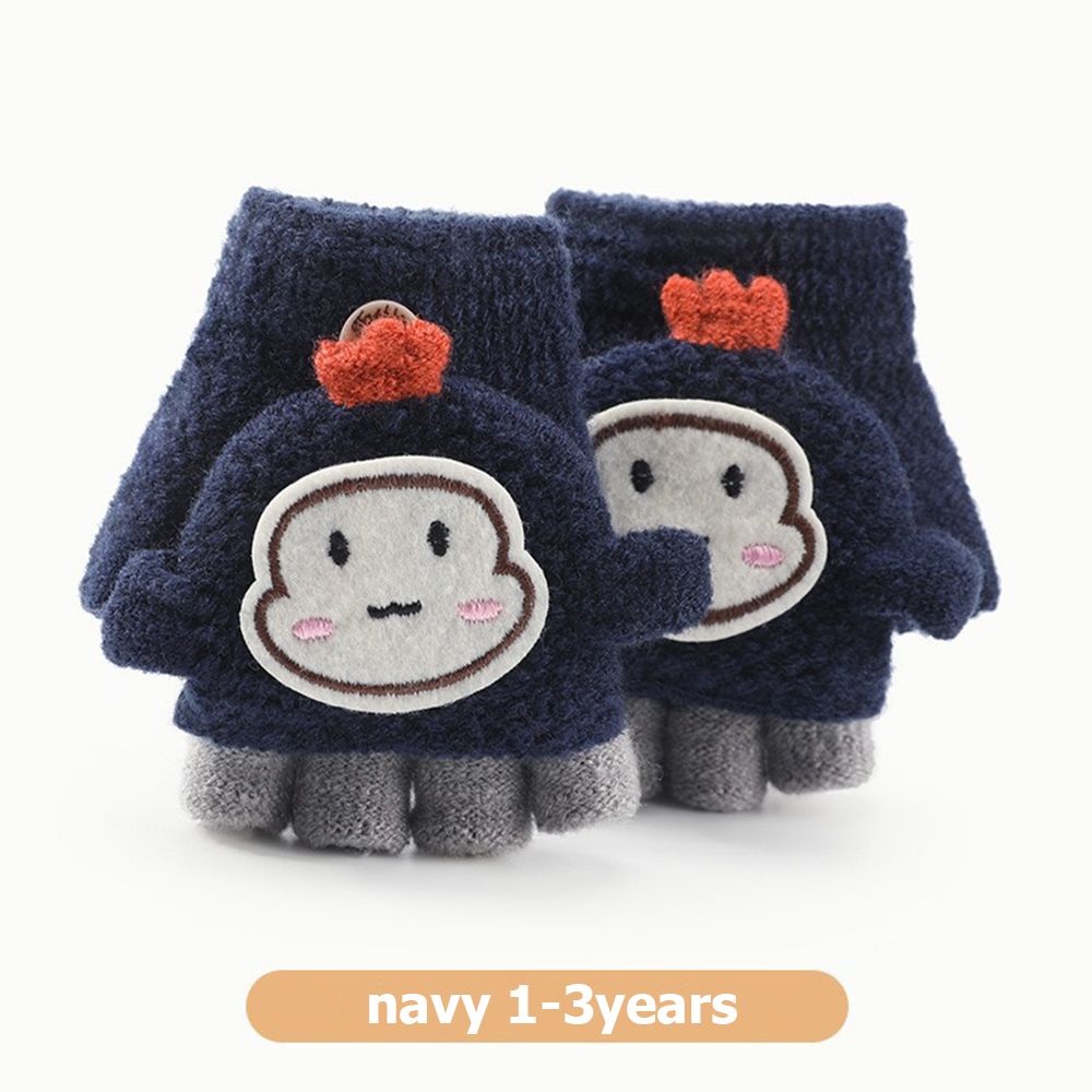 Baby Winter Handschoenen Jongens Meisjes Gebreide Vingerloze Wanten Kinderen Half Vinger Flip Manchet Wanten Peuter Warme Handschoenen 1-6 jaar: navy blue-1-3Years