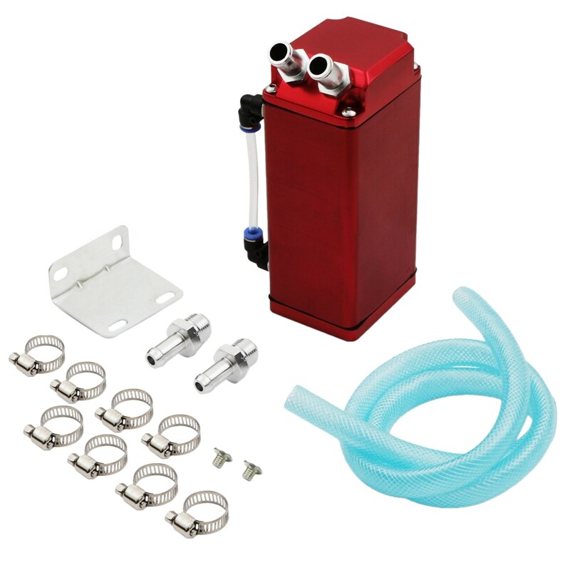Universal Aluminium Alloy Red Square Race Engine Oil Catch Tank Breather Can Kit