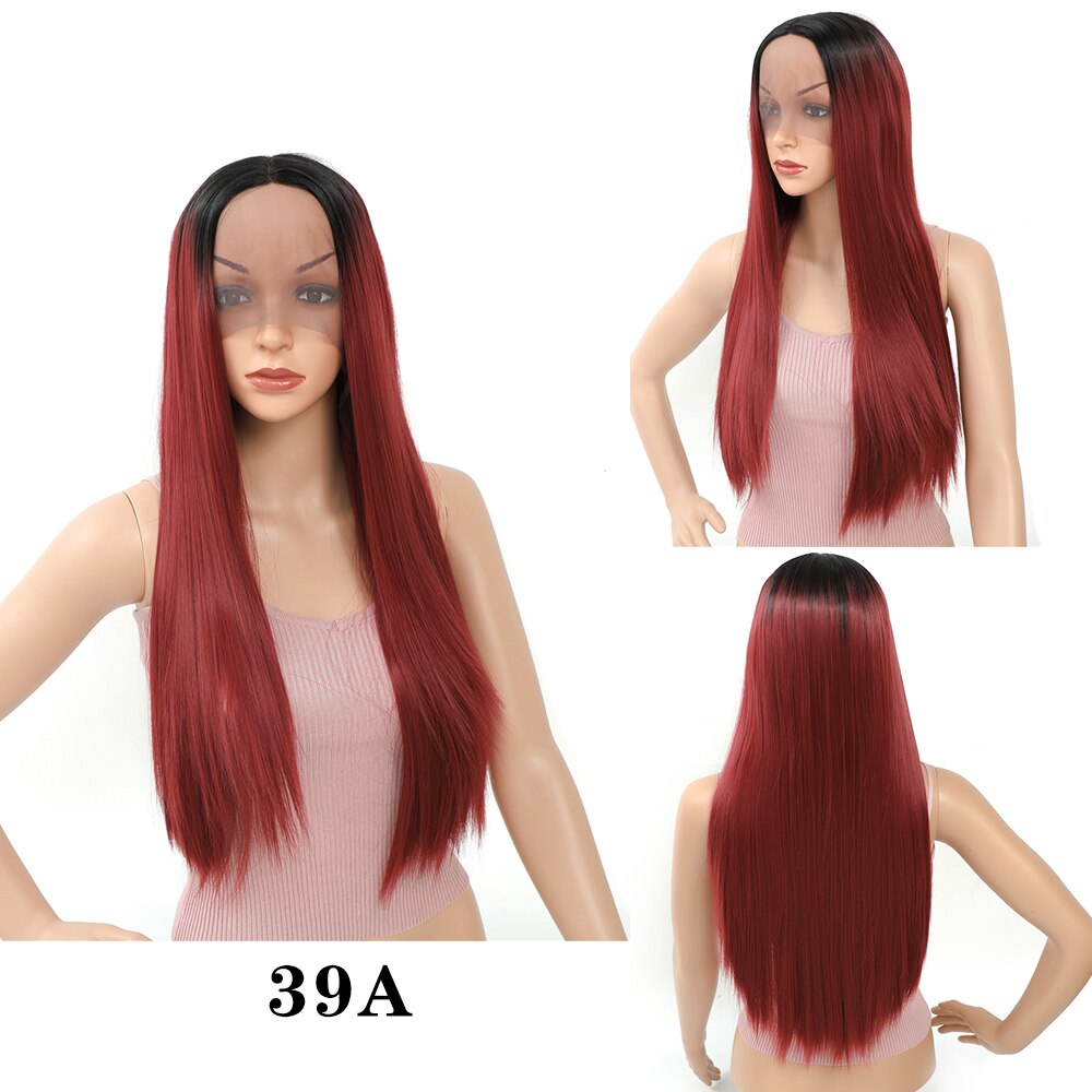 Aimemei-peluca con malla frontal sintética para mujer, pelo largo y liso de fibra de alta temperatura, color negro: 39A