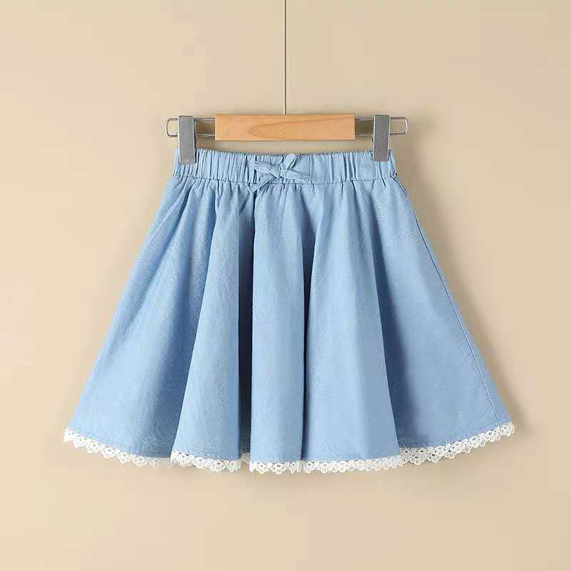 Piges sommer nederdele børn piger børns elastik talje a-line denim nederdel plisserede nederdele til småbørn  w124