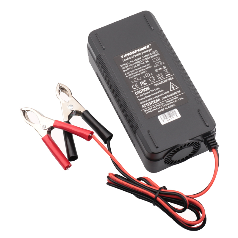 24V 5A Lead Acid Battery Charger For 28.8V Lead-Acid Battery Pack Fast Charging Clips Connector With Cooling Fan