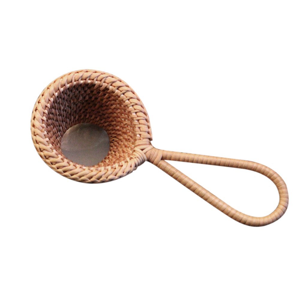Loose Tea Leaf Strainer Filter Long Handle Rattan Tea Infuser Basket Mesh