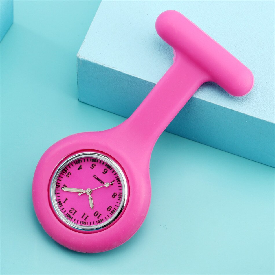 Reloj de bolsillo con puntero luminoso para enfermera, relojes de bolsillo de cuarzo con cubierta de silicona, Pin colgante para médico