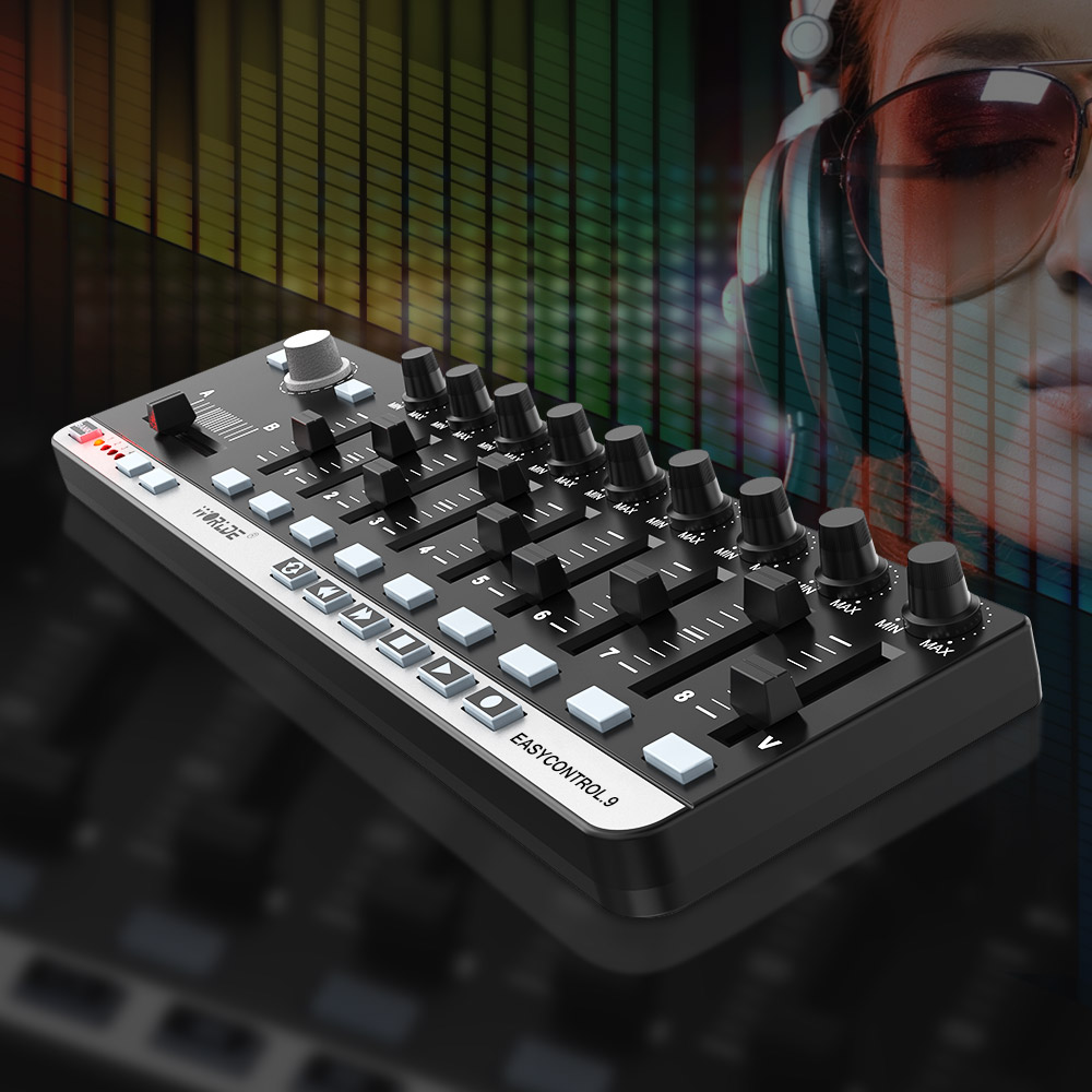 Worlde MIDI Controller EasyControl.9 Tragbare Mini USB 9 Slim-Line Control mit 4 Programmierbare Speicher Banken &amp; 6 Transport butto