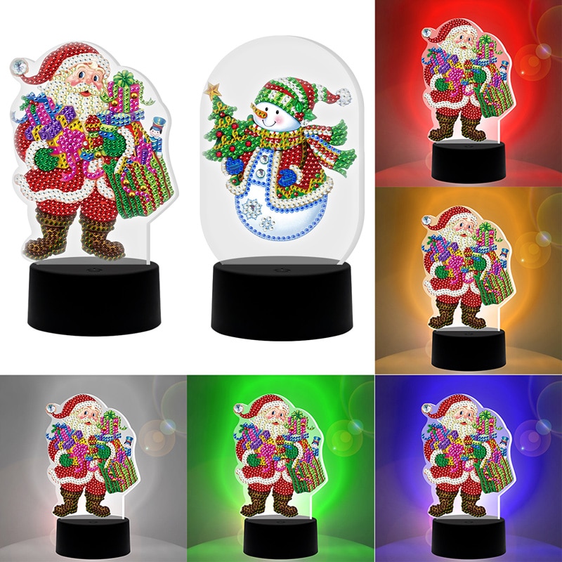 Cuadro de Navidad con diamantes de Navidad, bordado con luz LED, decoración de noche, punto de cruz, artesanal