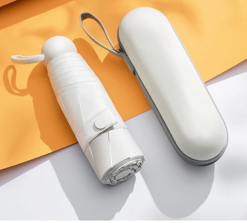 Cinco sosteniendo paraguas de sol protección sombrilla plegable con protección UV sombrilla de mujer lluvia de doble uso cápsula compacto portátil de bolsillo: Beige