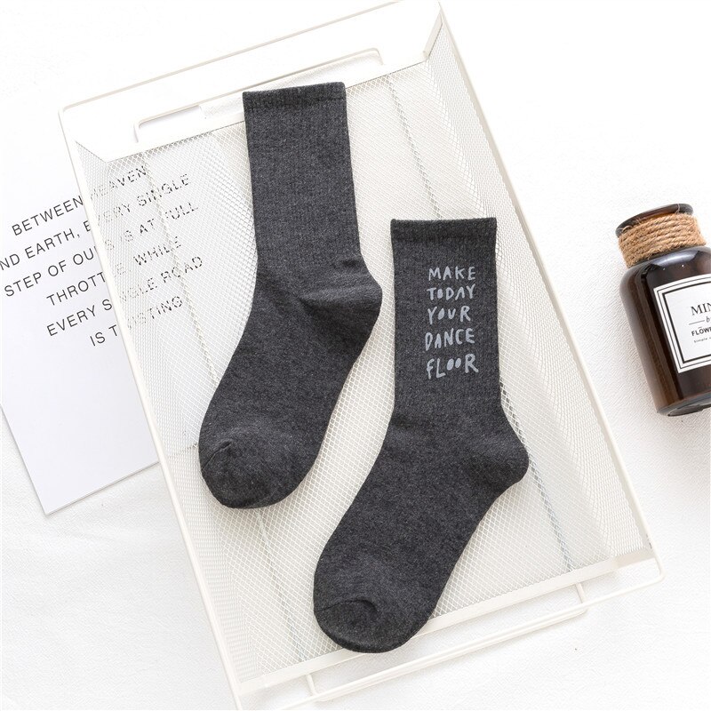 20 spring and autumn pure cotton women's middle tube socks high top letter stamping personality street style women's s: gray
