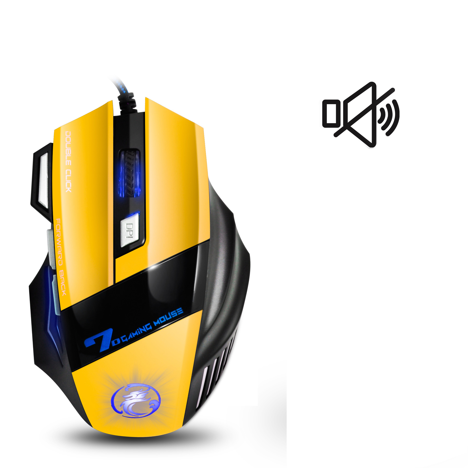 Ergonomic Wired Gaming Mouse 7 Button Colorful Luminous Mouse USB Gaming Mouse X7 for PC Laptop: Silent yello