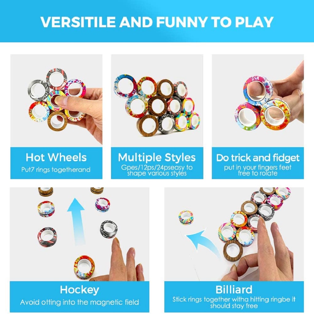 3Pcs Anti-stress Magnetic Rings Magnetic Bracelet Ring Unzip Toy Magic Ring Props Tools Decompression Toys Finger Rings Toy
