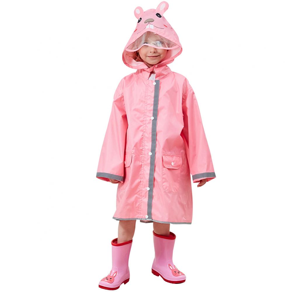 Waterproof Raincoat Kids Rain Jacket 3D Cartoon Animal Rain Coat Hooded Poncho Kids Rainwear capa de chuva infantil дождевик: Pink / S