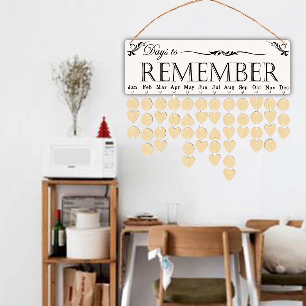 Special Days Calendar Set Wooden Hanging Plaque DIY Wood Slices Pendant Wall Birthday Reminder